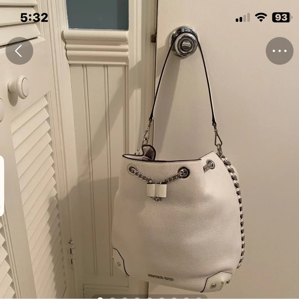 Michael Kors White and Silver Bucket Bag